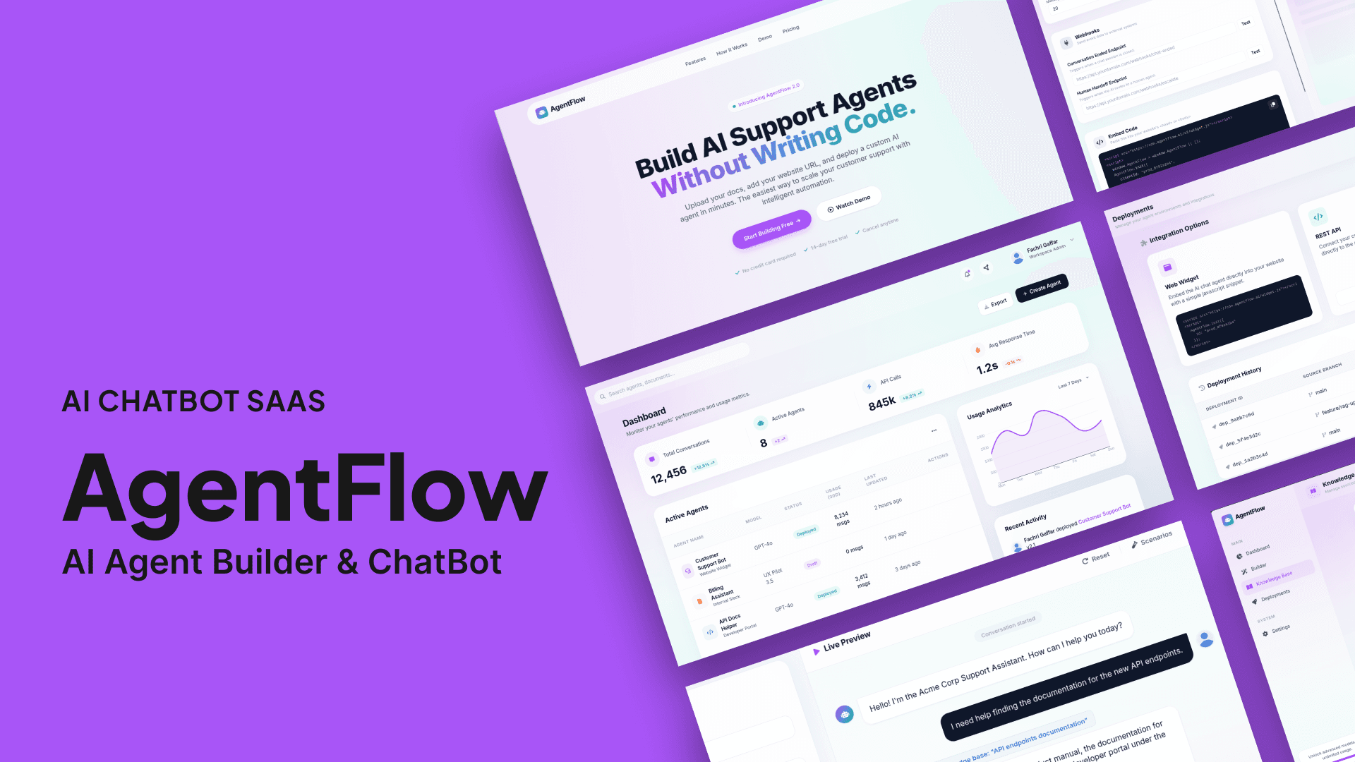 Agent Flow — No-Code AI Support Chatbot SaaS